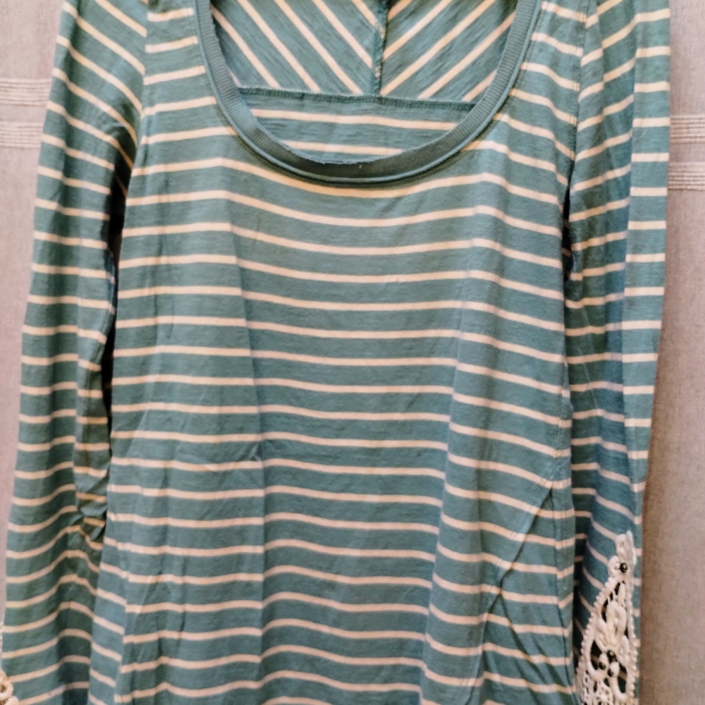 Free People Striped Long Sleeve Top with Lace Detail